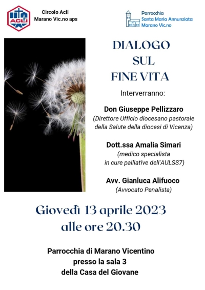 "Dialogo sul fine vita" il 13 aprile alle 20.30 a Marano Vicentino