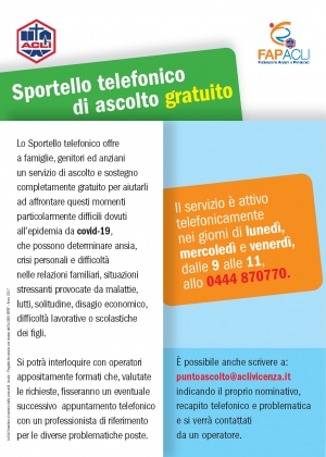 Al via lo Sportello telefonico di ascolto gratuito promosso dalle ACLI Sede provinciale di Vicenza aps e Fap Acli di Vicenza per le famiglie del territorio